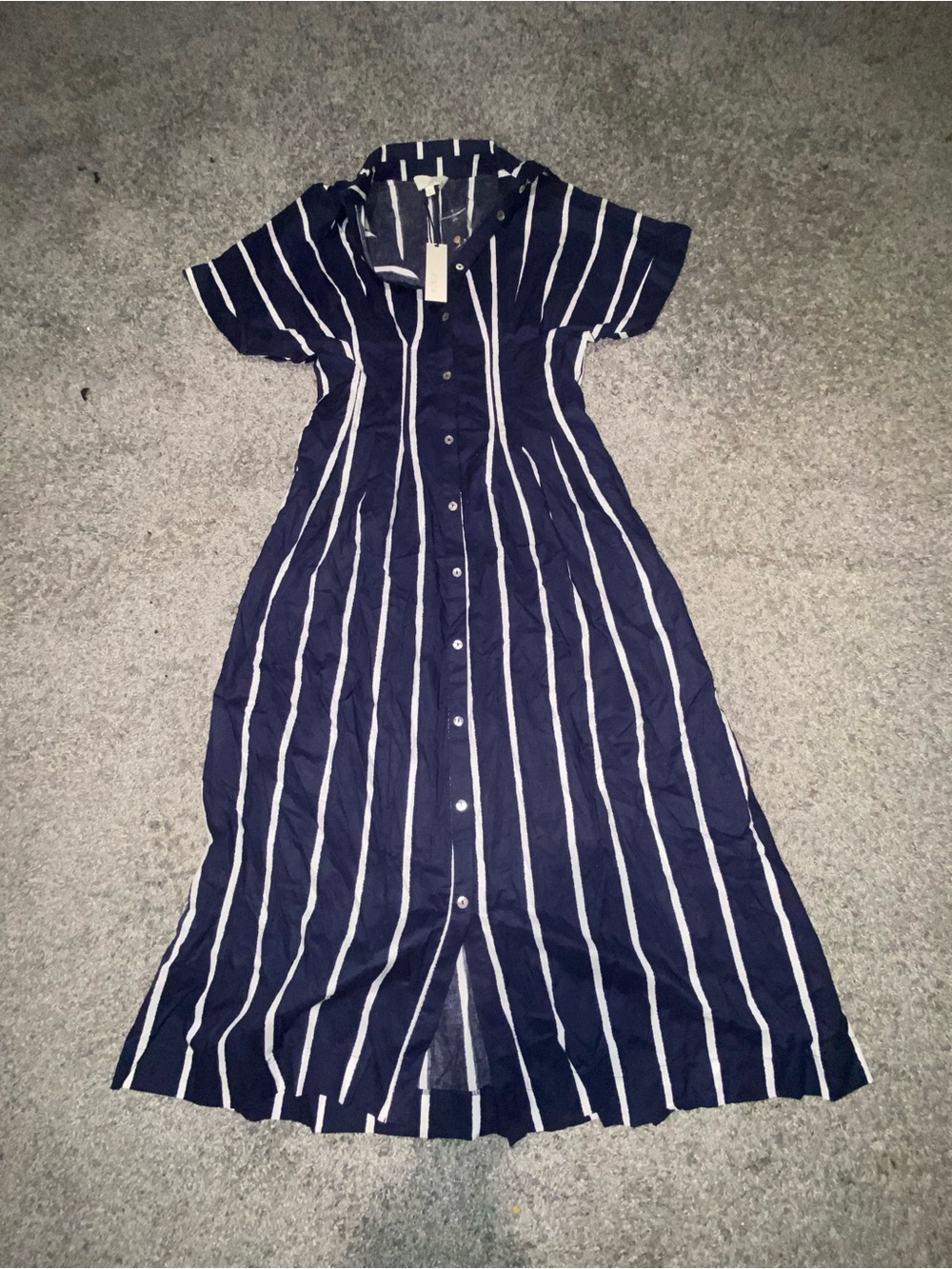 Pinch Navy and White Vertical-Stripe Maxi Shirt Dress